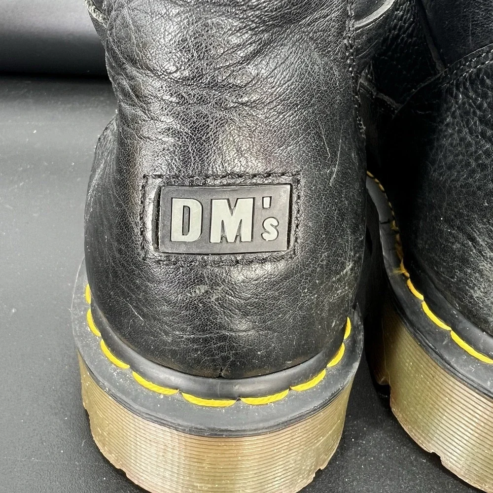 Dr Martens DMs Black Leather Mid Rise Work Biker‎ Boots 10962 Mens US 14